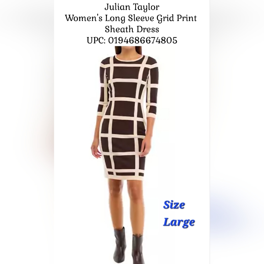 Julian Taylor's Women's Long Sleeve Grid *NWOT* Dress
